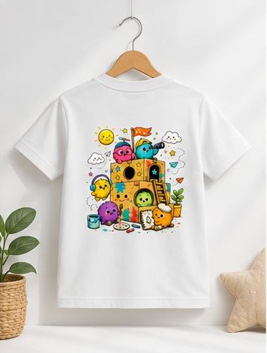 Kids Creative Playhouse Cartoon T-Shirt | Premium Cotton | Back Print + Pocket Print