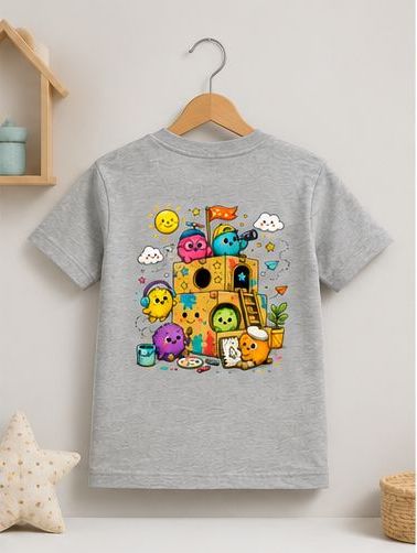 Kids Creative Playhouse Cartoon T-Shirt | Premium Cotton | Back Print + Pocket Print