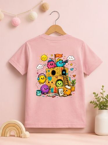 Kids Creative Playhouse Cartoon T-Shirt | Premium Cotton | Back Print + Pocket Print