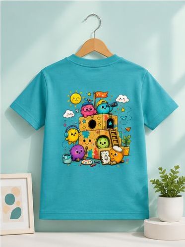 Kids Creative Playhouse Cartoon T-Shirt | Premium Cotton | Back Print + Pocket Print