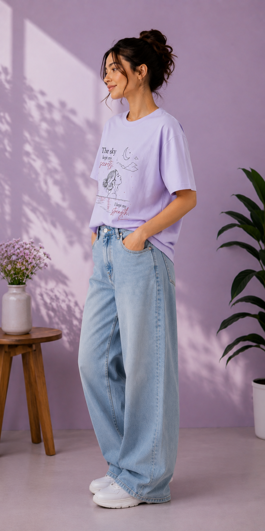 The Sky Kept My Secrets Oversized Graphic T-Shirt for Women | Premium Cotton Streetwear Tee