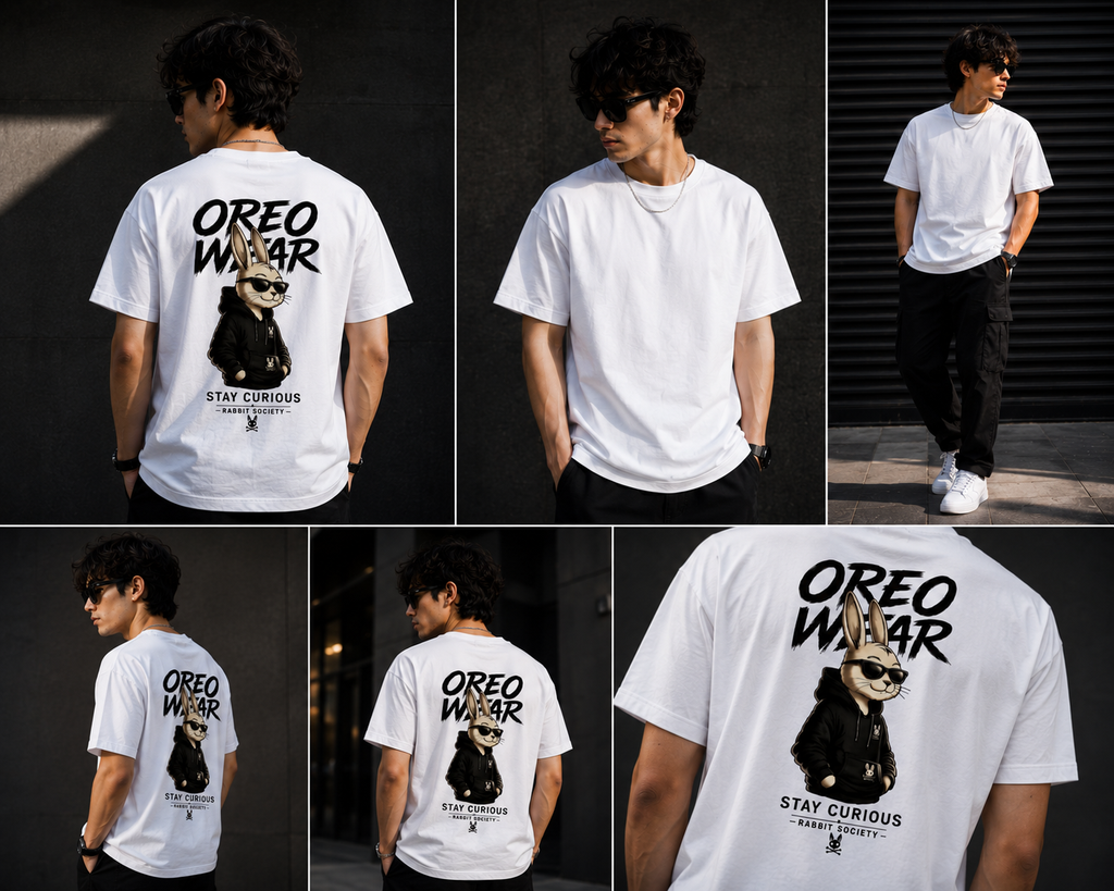 Oreo Wear – Stay Curious Rabbit Oversized Graphic T-Shirt | Premium Cotton Unisex Tee