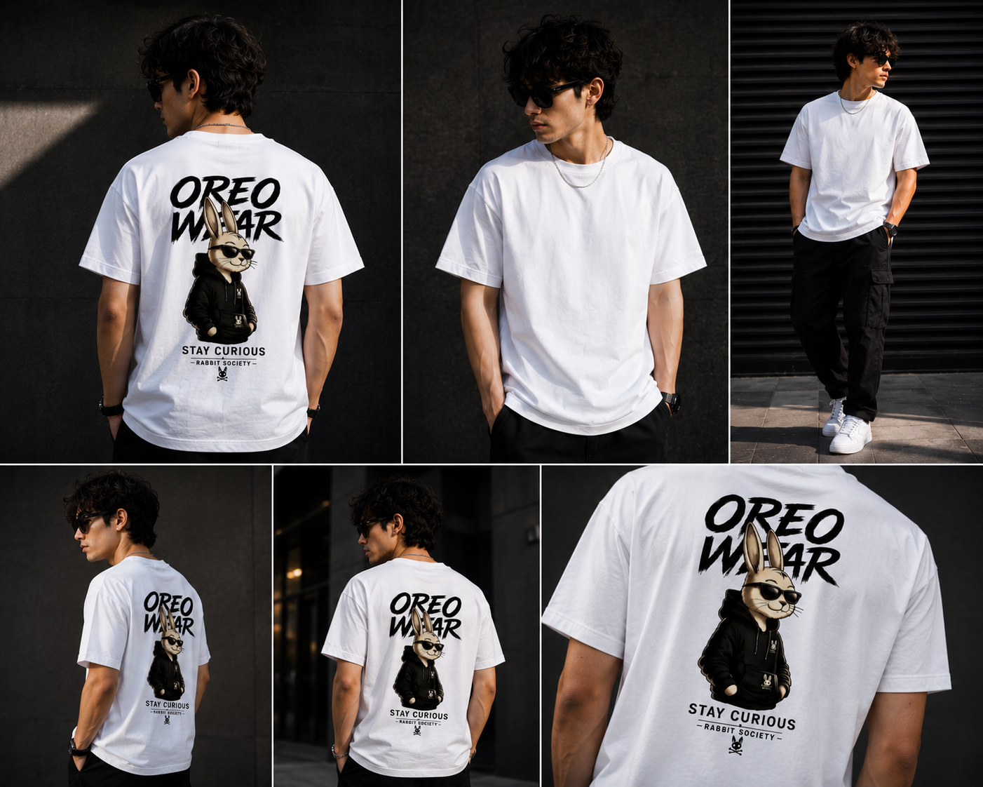 Oreo Wear – Stay Curious Rabbit Oversized Graphic T-Shirt | Premium Cotton Unisex Tee