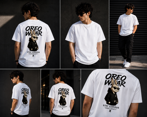 Oreo Wear – Stay Curious Rabbit Oversized Graphic T-Shirt | Premium Cotton Unisex Tee