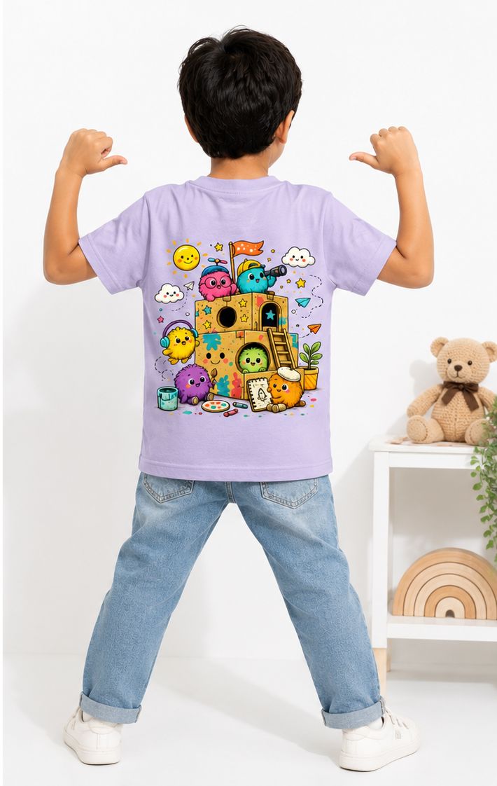 Kids Creative Playhouse Cartoon T-Shirt | Premium Cotton | Back Print + Pocket Print