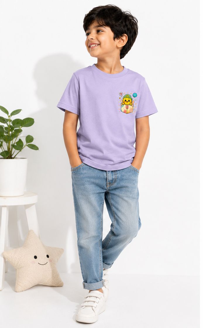 Kids Creative Playhouse Cartoon T-Shirt | Premium Cotton | Back Print + Pocket Print