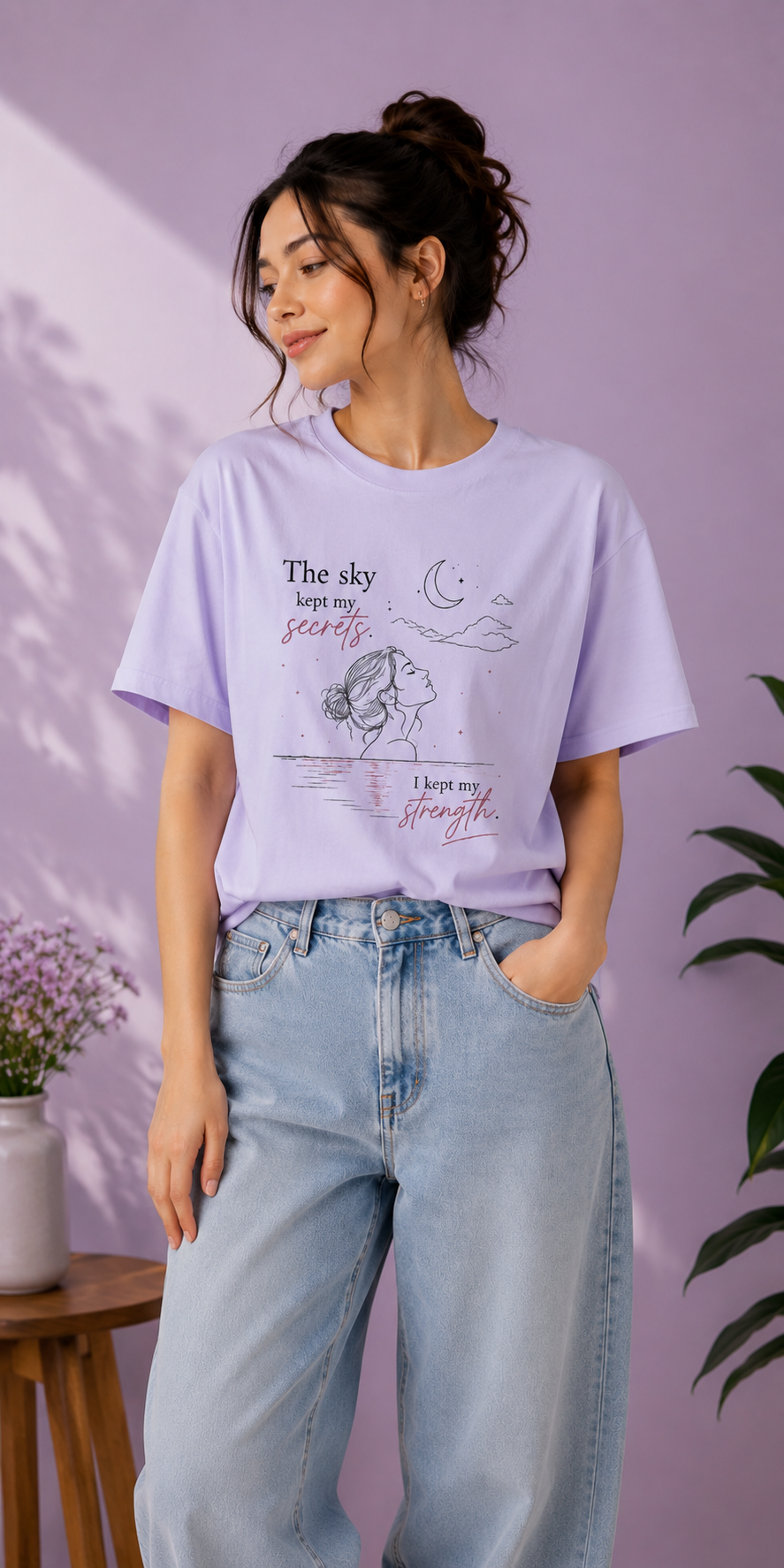 The Sky Kept My Secrets Oversized Graphic T-Shirt for Women | Premium Cotton Streetwear Tee