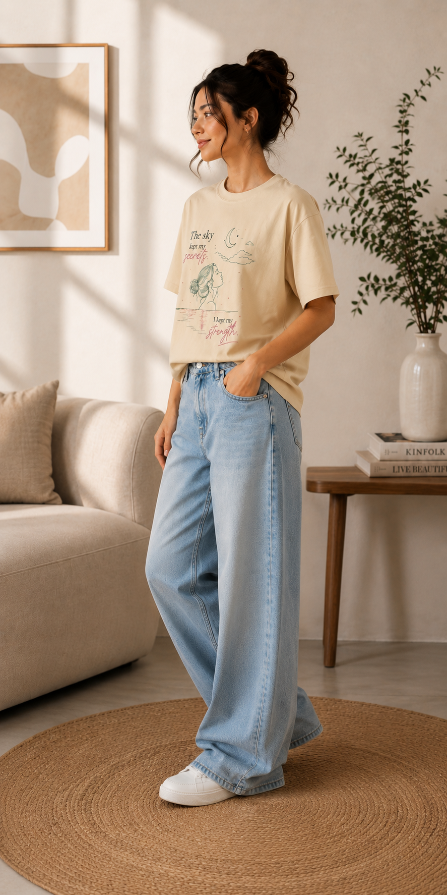 The Sky Kept My Secrets Oversized Graphic T-Shirt for Women | Premium Cotton Streetwear Tee