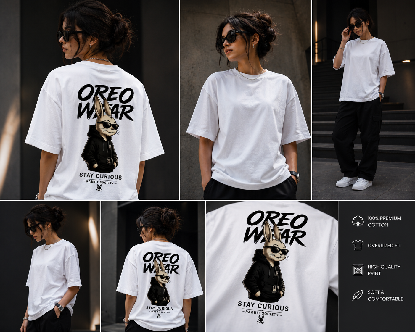 Oreo Wear – Stay Curious Rabbit Oversized Graphic T-Shirt | Premium Cotton Unisex Tee