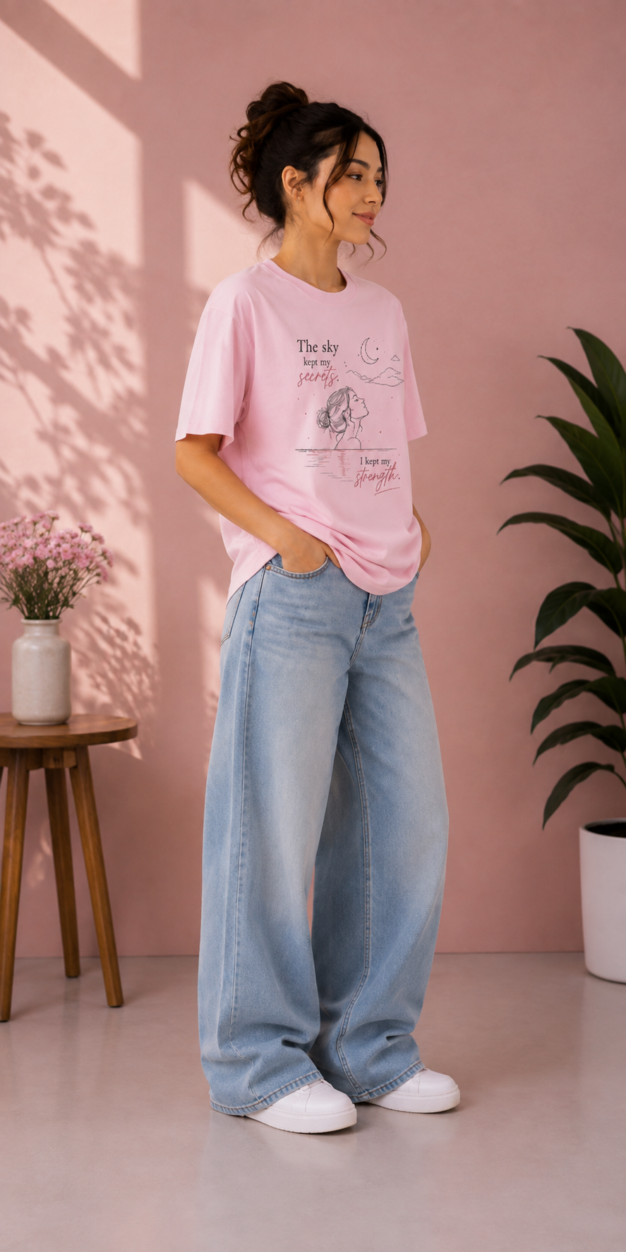 The Sky Kept My Secrets Oversized Graphic T-Shirt for Women | Premium Cotton Streetwear Tee