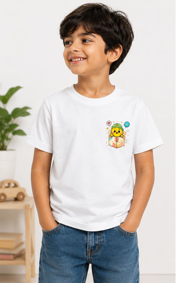 Kids Creative Playhouse Cartoon T-Shirt | Premium Cotton | Back Print + Pocket Print