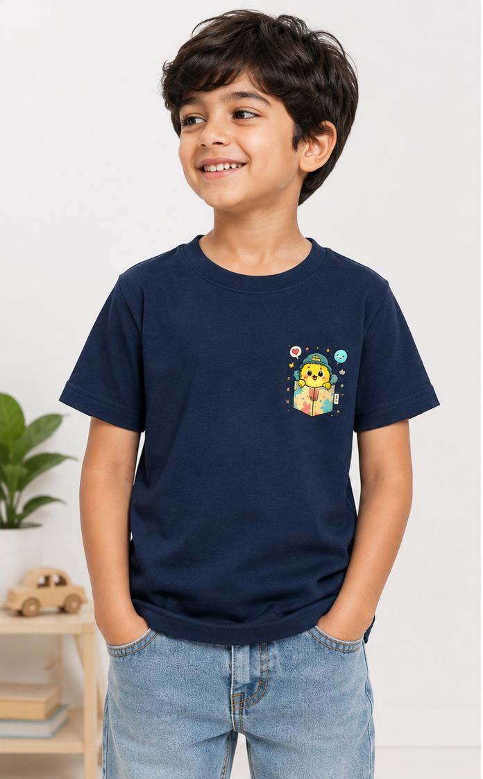 Kids Creative Playhouse Cartoon T-Shirt | Premium Cotton | Back Print + Pocket Print