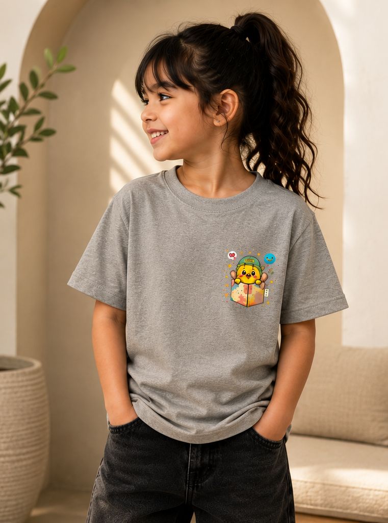 Kids Creative Playhouse Cartoon T-Shirt | Premium Cotton | Back Print + Pocket Print
