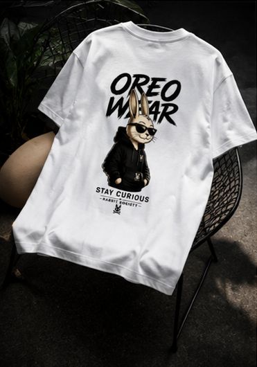 Oreo Wear – Stay Curious Rabbit Oversized Graphic T-Shirt | Premium Cotton Unisex Tee