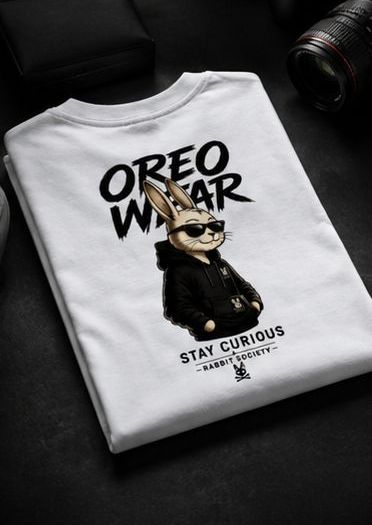 Oreo Wear – Stay Curious Rabbit Oversized Graphic T-Shirt | Premium Cotton Unisex Tee