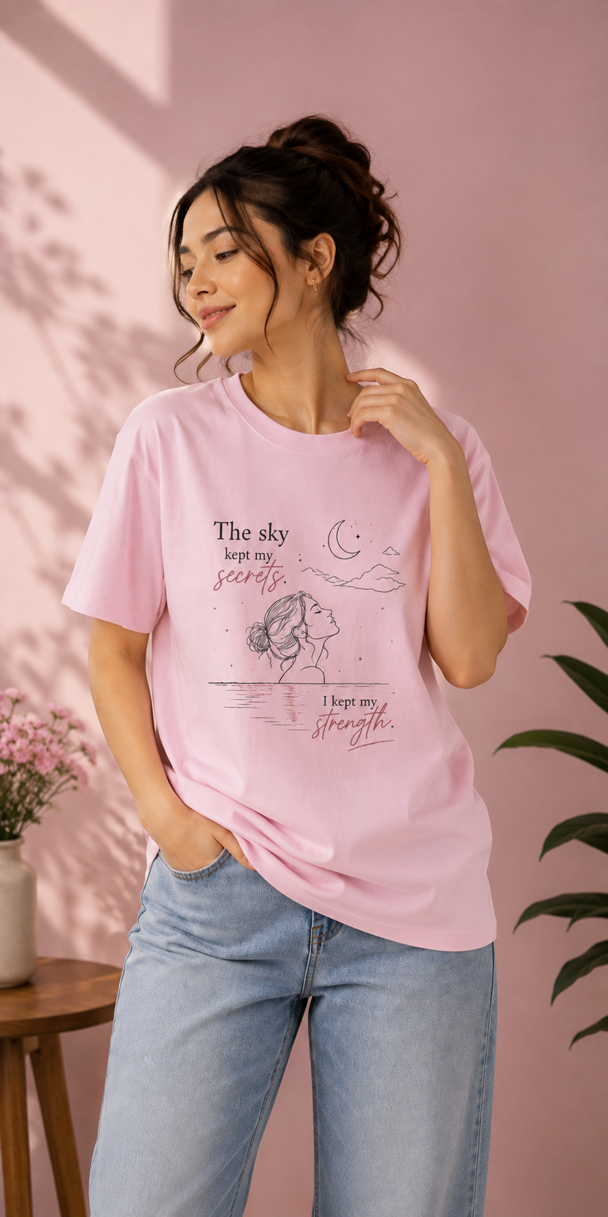 The Sky Kept My Secrets Oversized Graphic T-Shirt for Women | Premium Cotton Streetwear Tee
