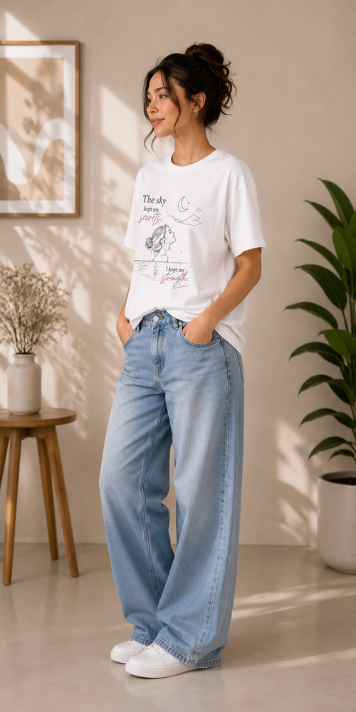 The Sky Kept My Secrets Oversized Graphic T-Shirt for Women | Premium Cotton Streetwear Tee