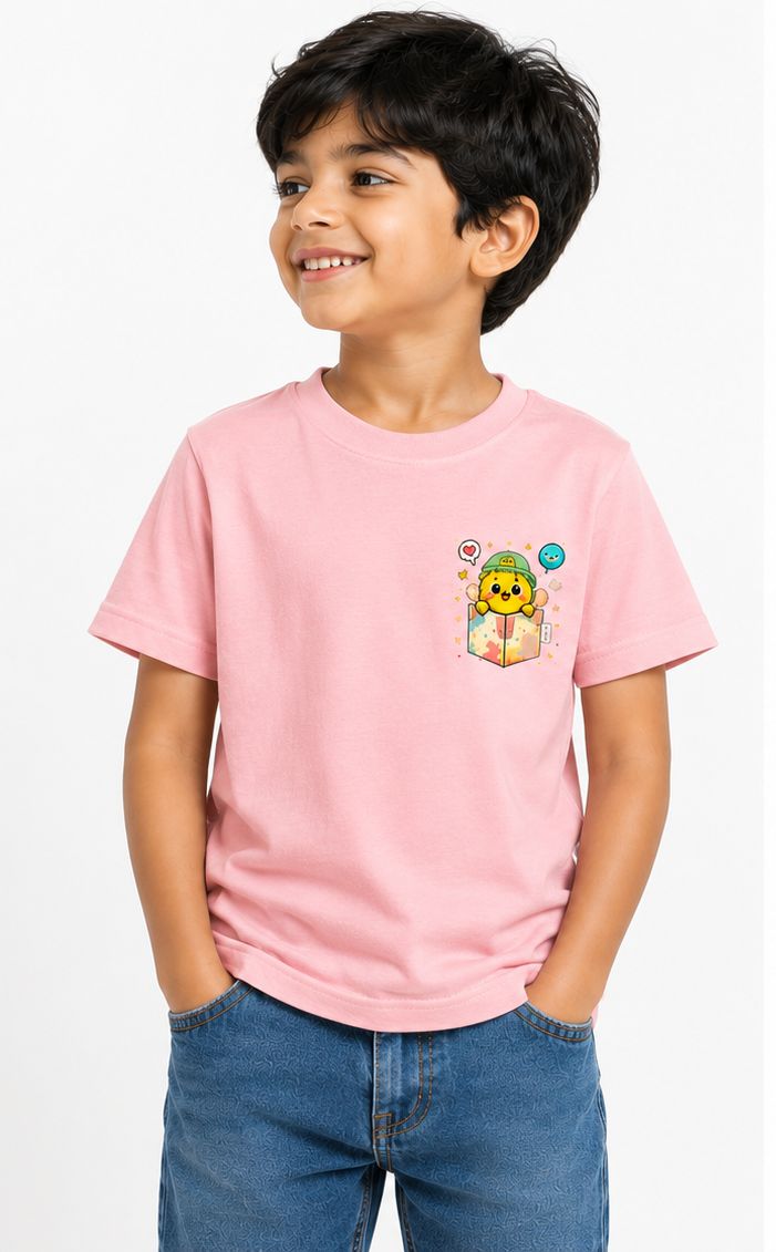 Kids Creative Playhouse Cartoon T-Shirt | Premium Cotton | Back Print + Pocket Print