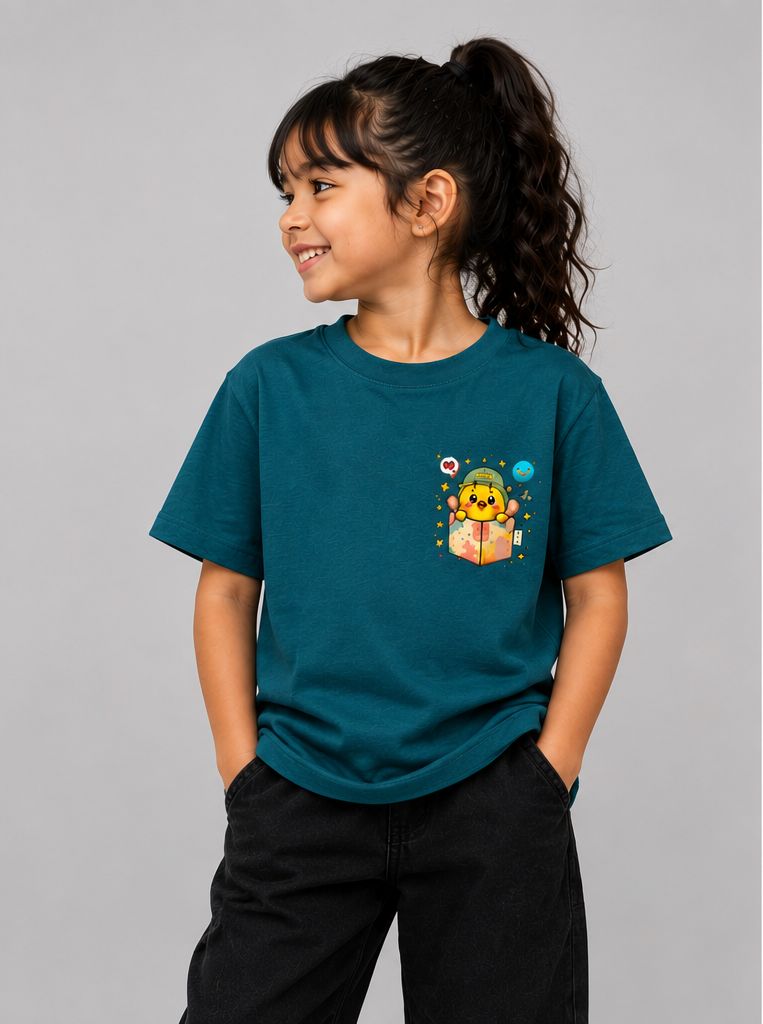 Kids Creative Playhouse Cartoon T-Shirt | Premium Cotton | Back Print + Pocket Print