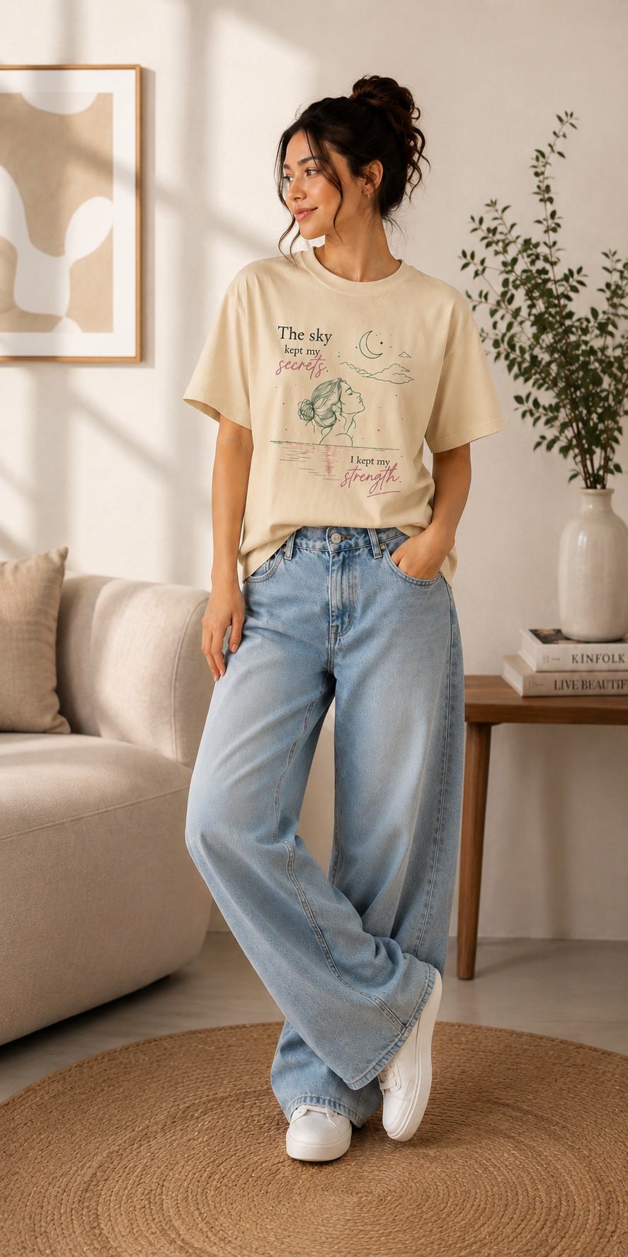 The Sky Kept My Secrets Oversized Graphic T-Shirt for Women | Premium Cotton Streetwear Tee